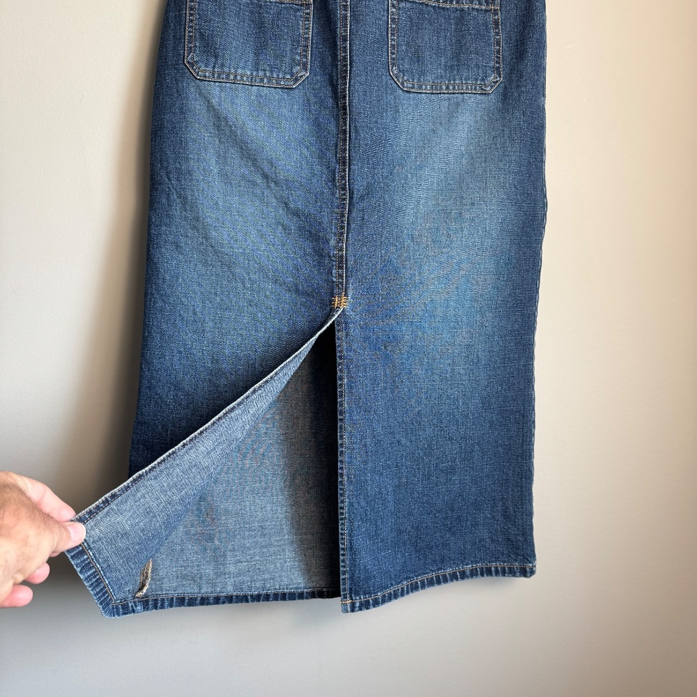 Vintage Y2K Old Navy Women's Denim Midi Jean Skirt Blue Size 16 Pockets 1/2 Slit - Picture 6 of 13